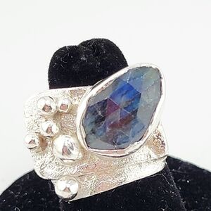 KYANITE ROSECUT HANDMADE RING ORGANIC SHAPE IN RECYCLED STERLING SILVER SIZE 7